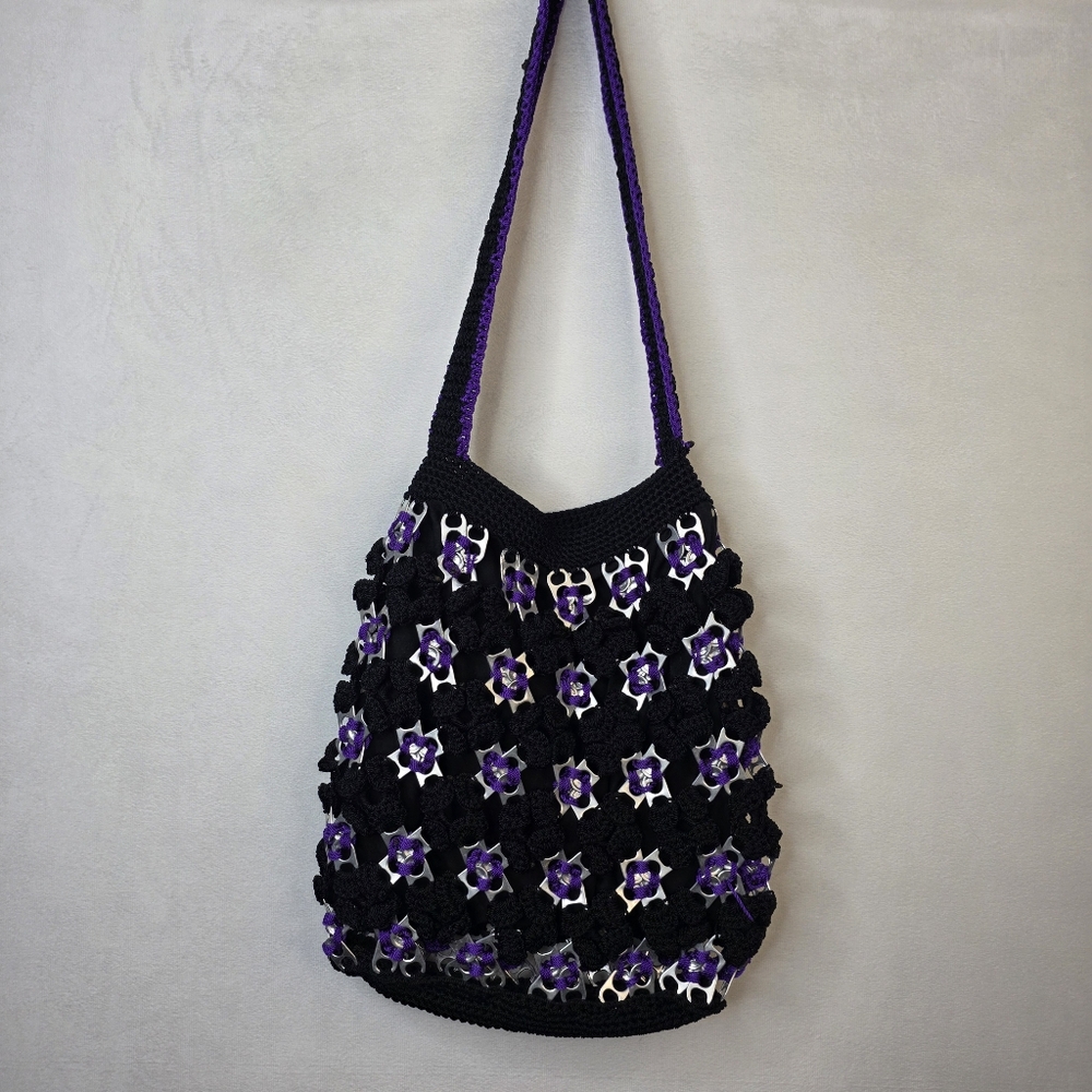 soda can tab Y2k Black and purple grunge crochet bag.